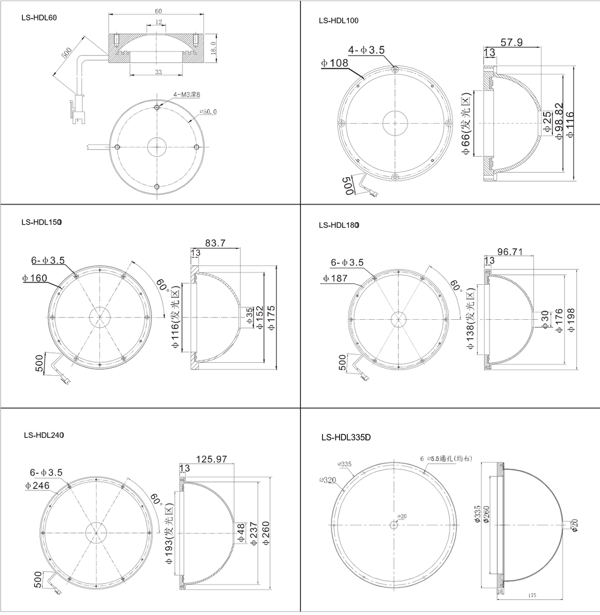 LS-HDL60 dimensions (mm)