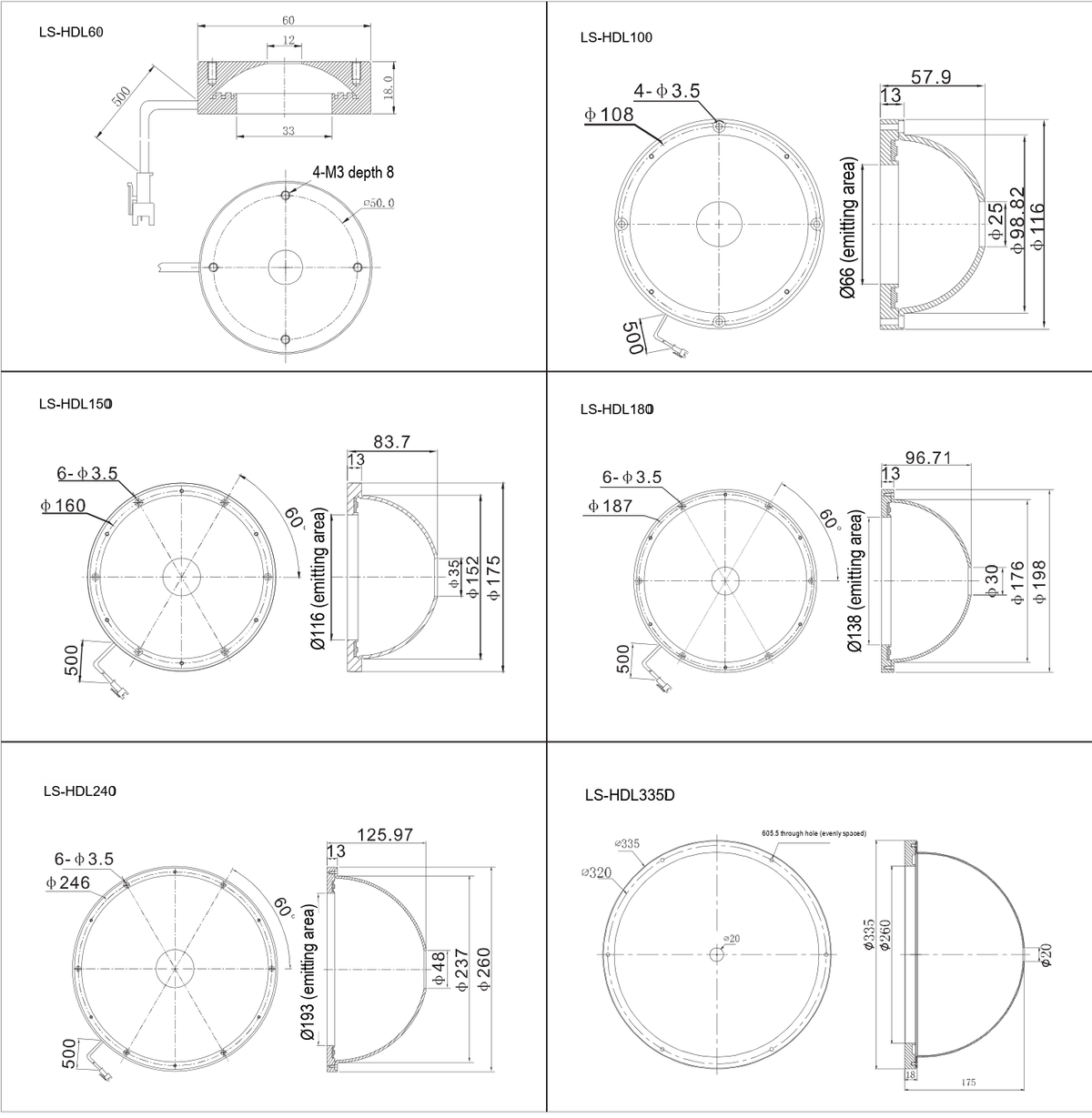 LS-HDL60 dimensions (mm)