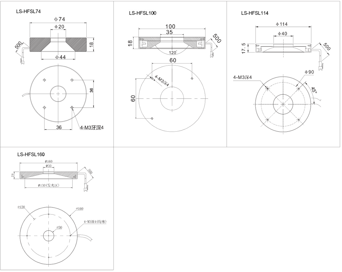 LS-HFSL74 dimensions (mm)
