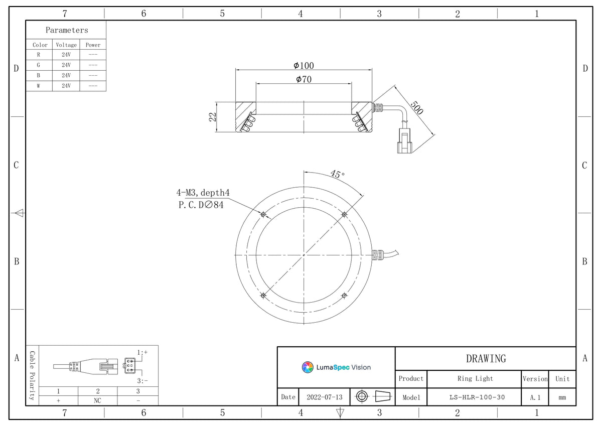 LS-HLR-100-30 dimensions (mm)