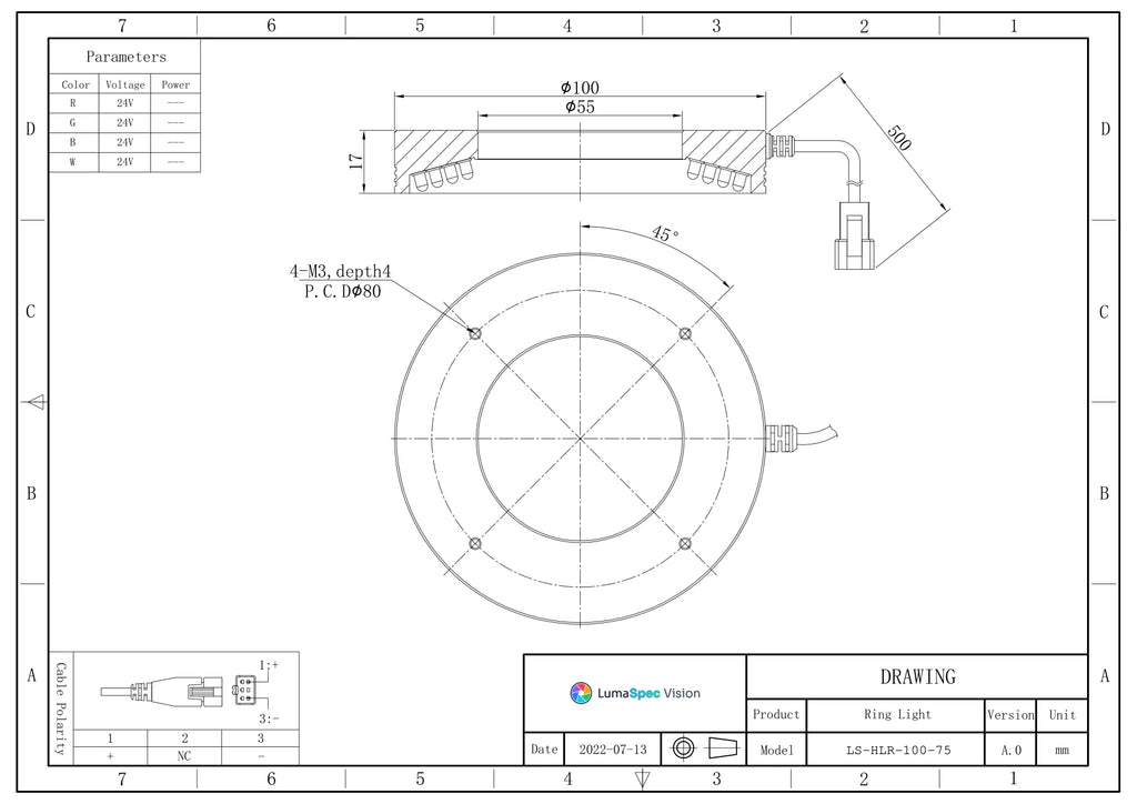 LS-HLR-100-75 dimensions (mm)