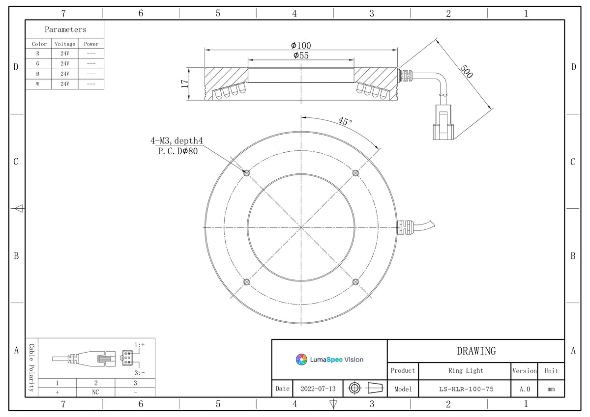 LS-HLR-100-75 dimensions (mm)