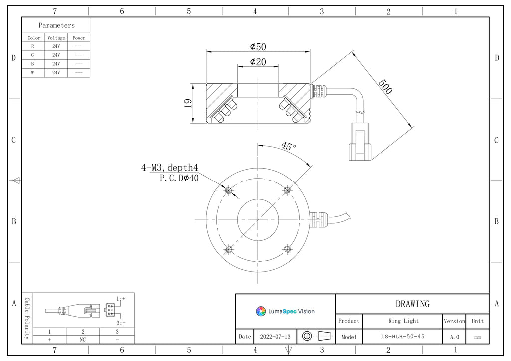 LS-HLR-50-45 dimensions (mm)