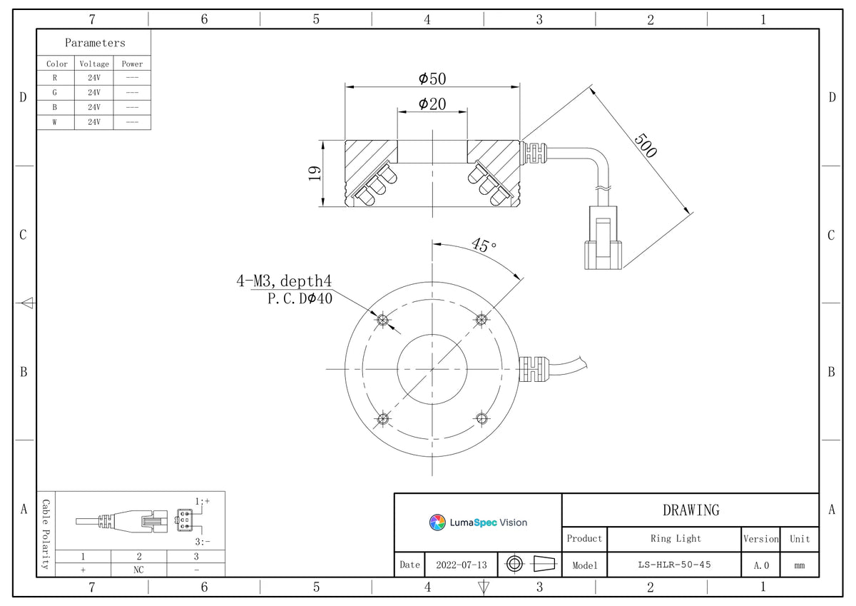 LS-HLR-50-45 dimensions (mm)