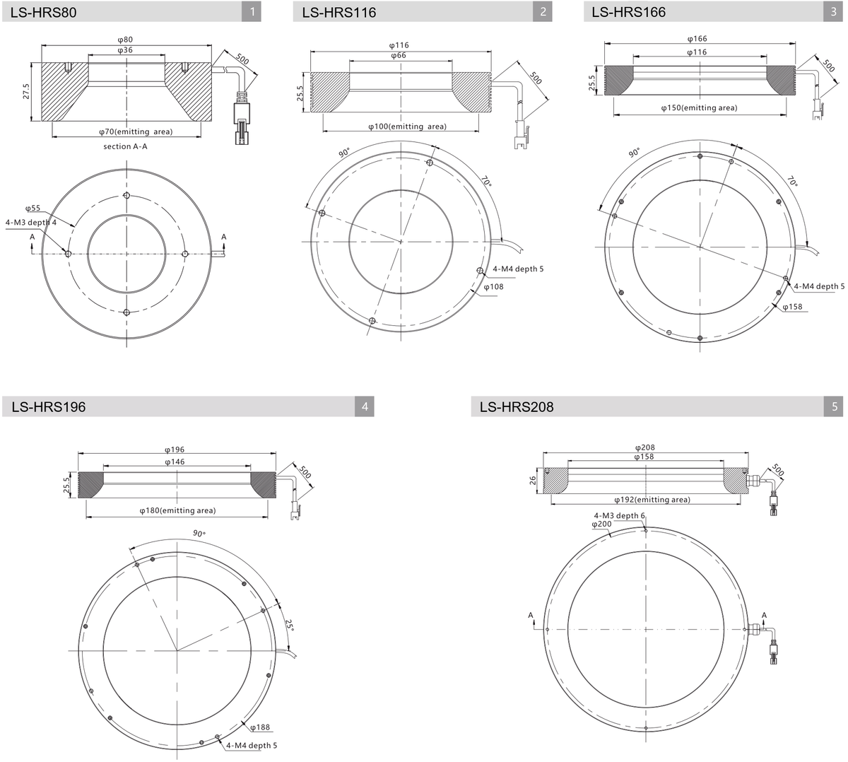 LS-HRS80-R/G/B/W dimensions (mm)