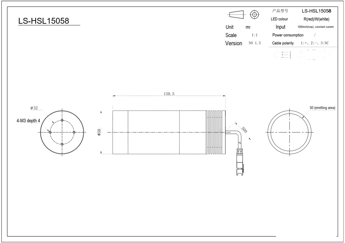 LS-HSL15058-RBG dimensions (mm)