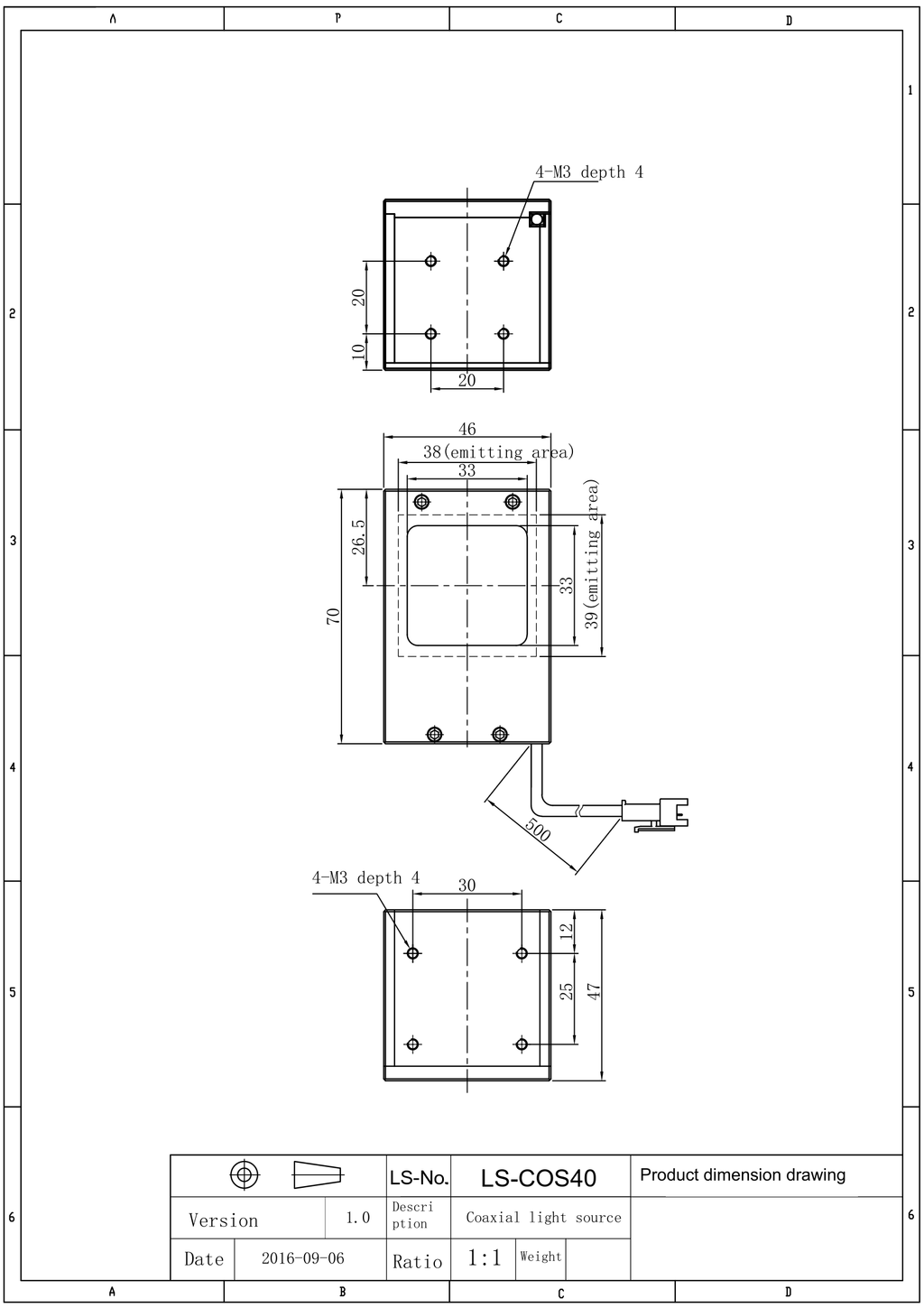 LS-COS40-IR850 dimensions (mm)