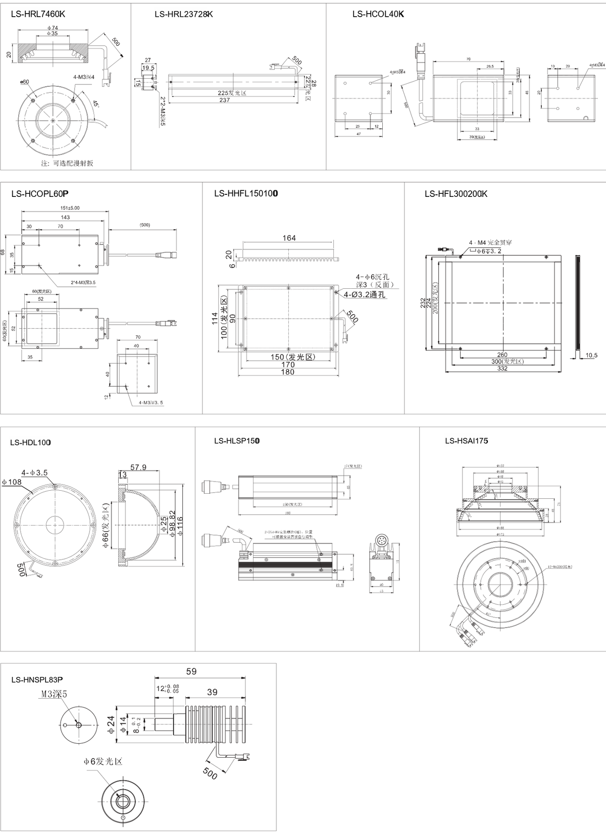 LS-HHFL150100-IR940 dimensions (mm)
