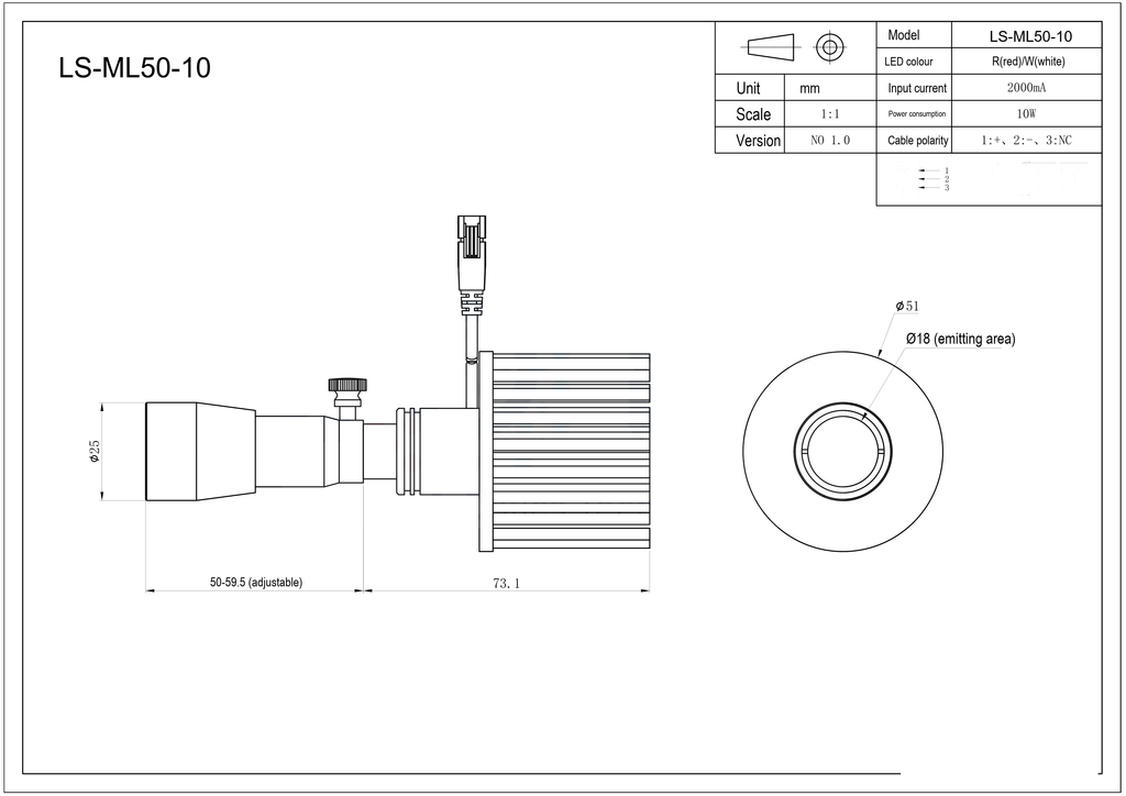 LS-ML50-10 dimensions (mm)