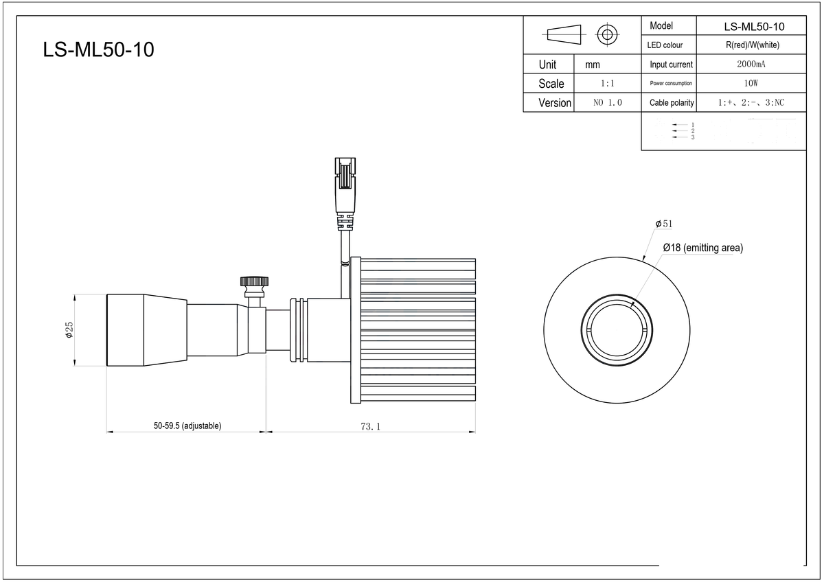 LS-ML50-10 dimensions (mm)