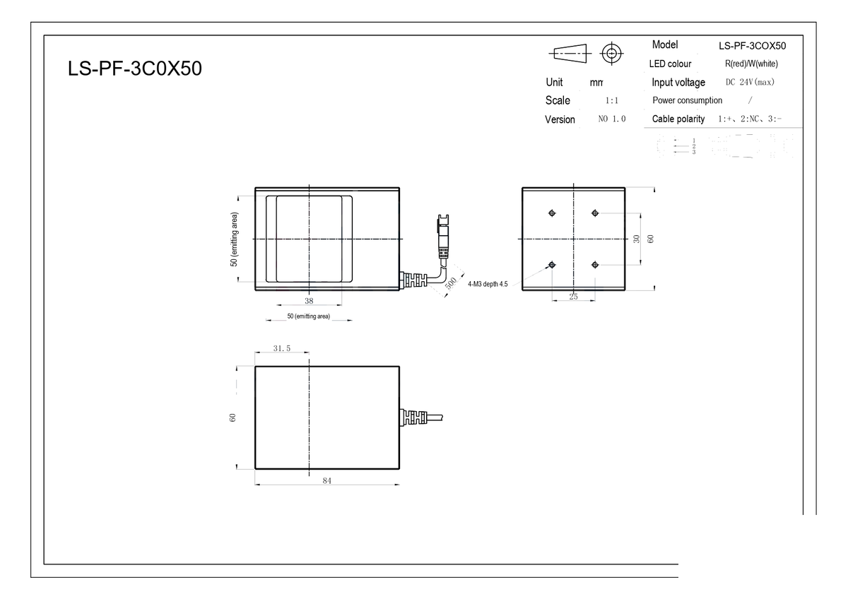 LS-PF-3COX50 dimensions (mm)