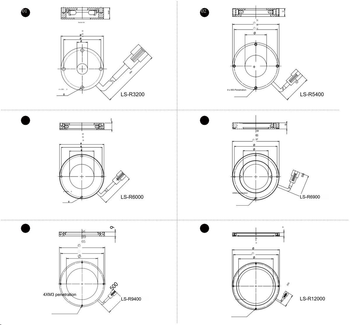 LS-R3200 dimensions (mm)