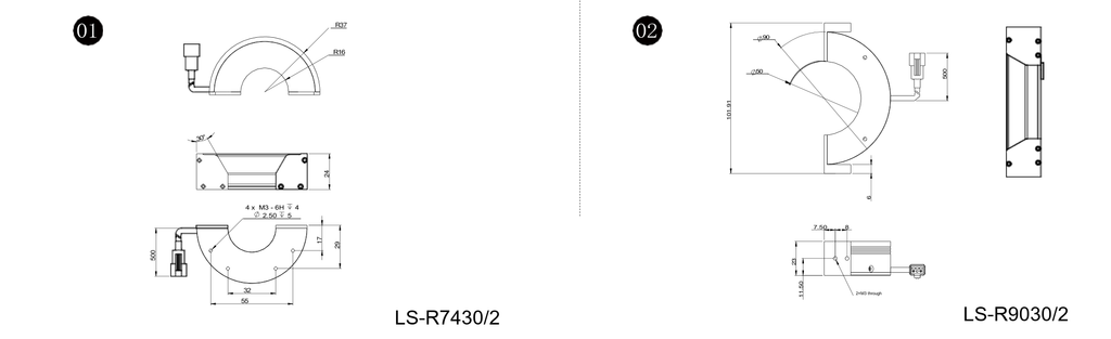 LS-R7430/2 dimensions (mm)