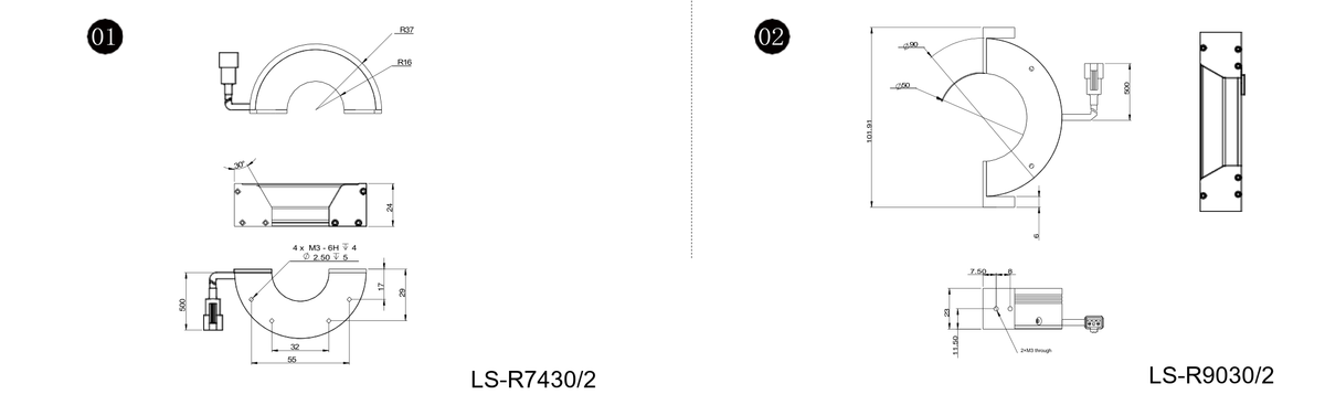 LS-R7430/2 dimensions (mm)