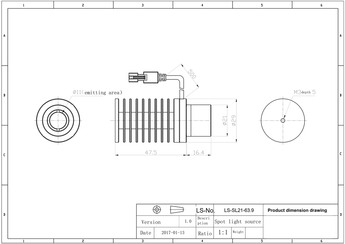LS-SL21-63.9-WDG dimensions (mm)