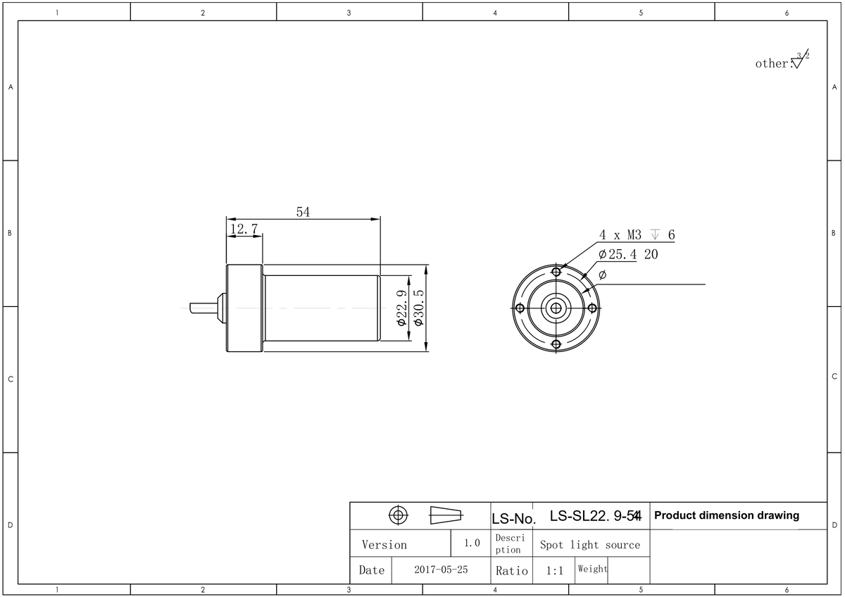 LS-SL22.9-54 dimensions (mm)