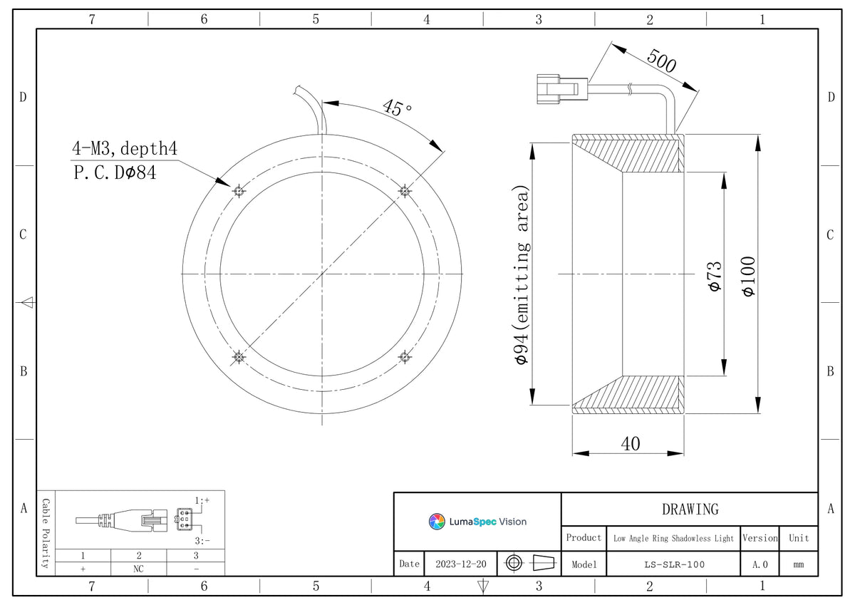 LS-SLR-100 dimensions (mm)