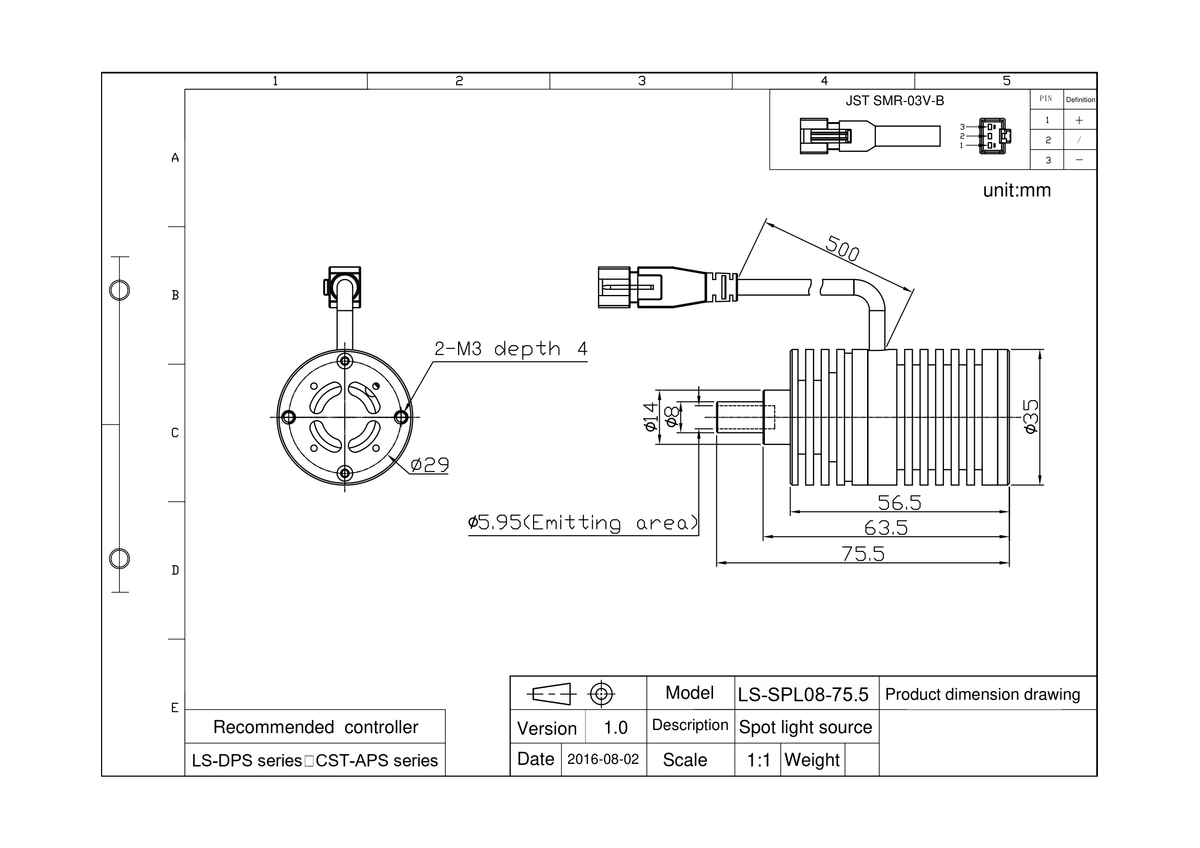 LS-SPL08-75.5-W dimensions (mm)
