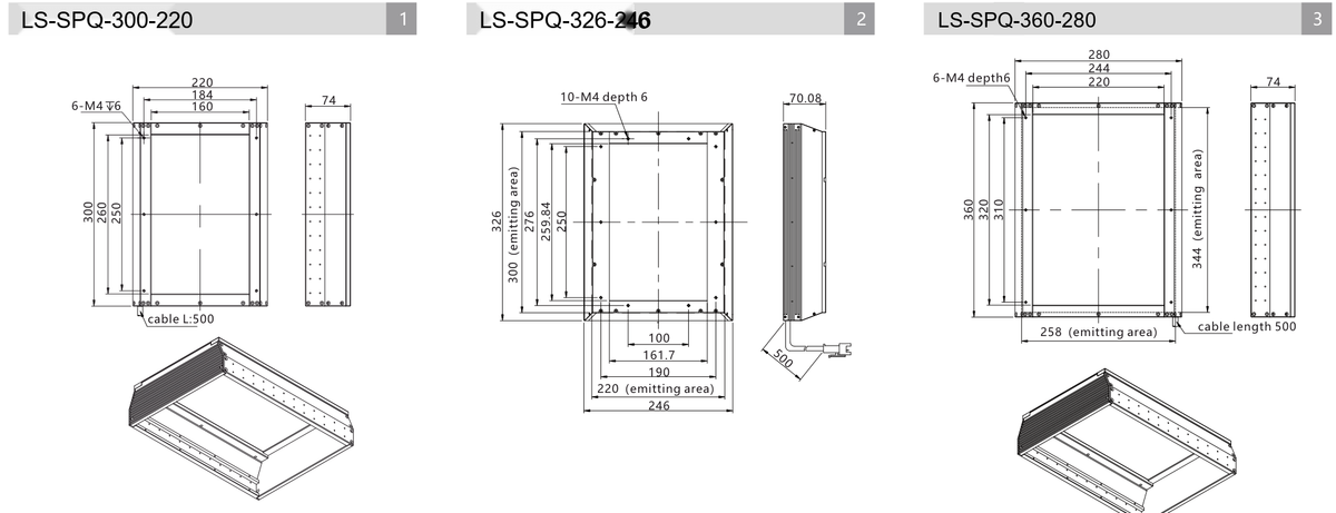LS-SPQ-300-220-R/W dimensions (mm)