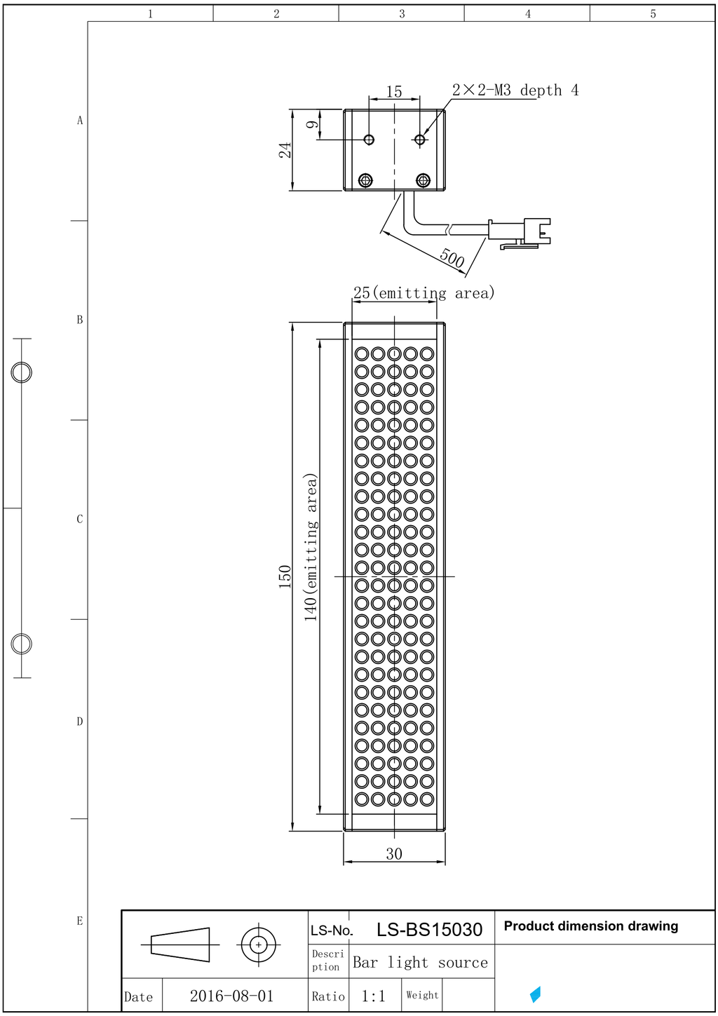 LS-BS15030-UV365 dimensions (mm)