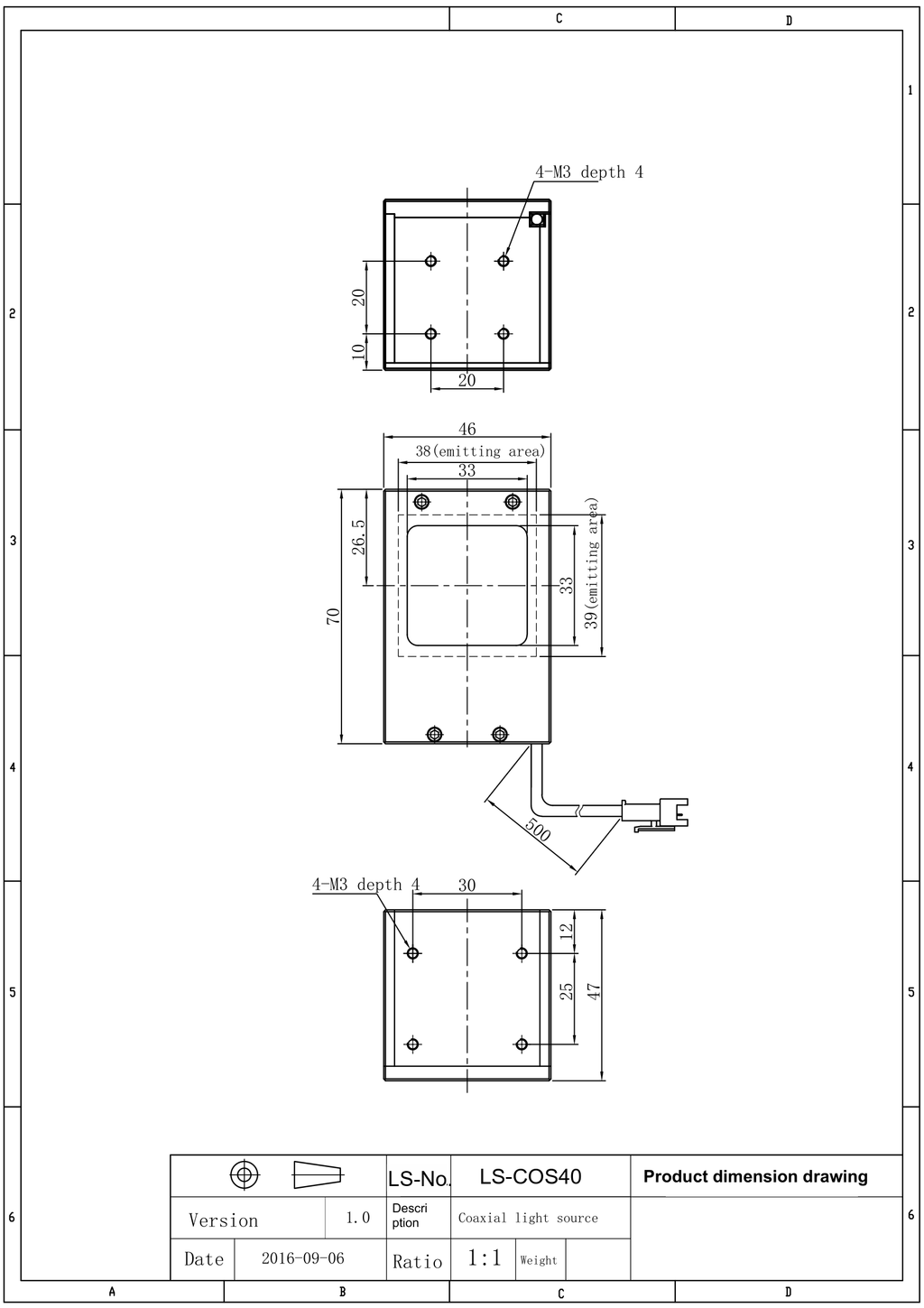 LS-COS40-UV365 dimensions (mm)