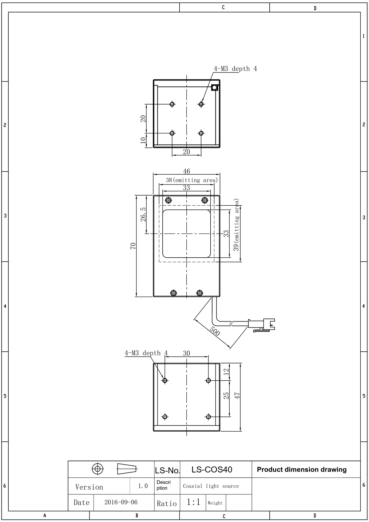 LS-COS40-UV365 dimensions (mm)