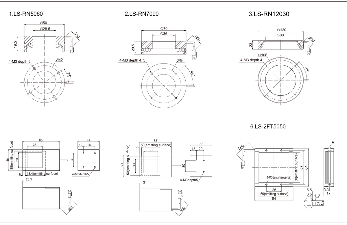 LS-2FT5050-UV dimensions (mm)