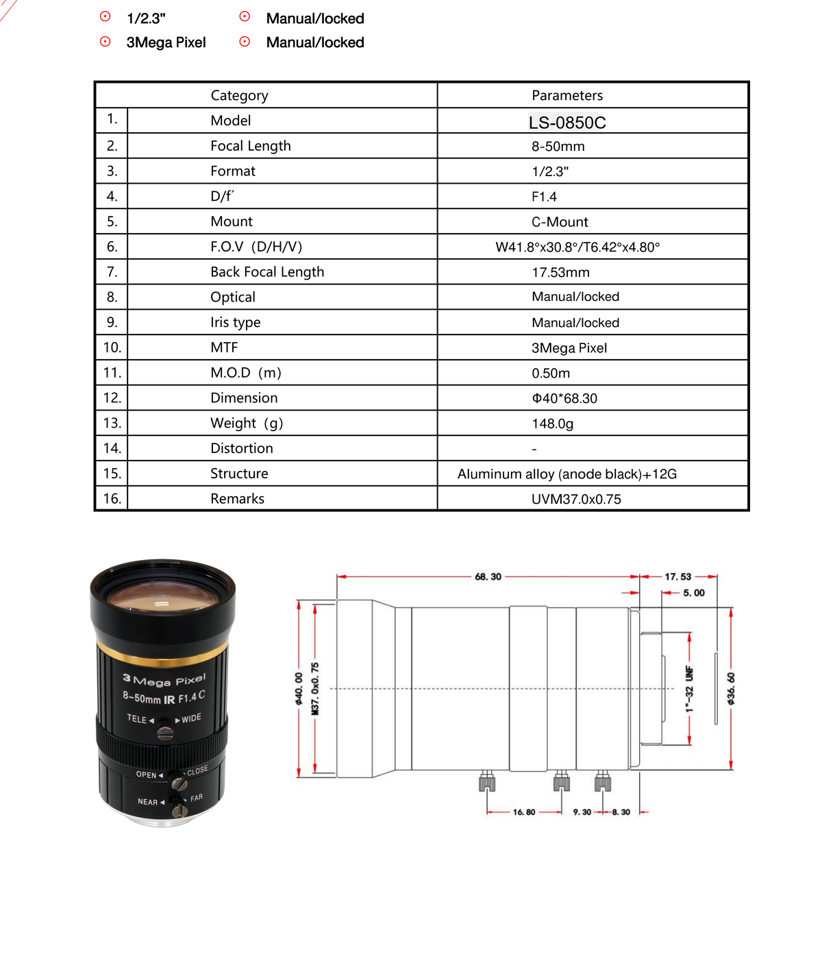 LS-0850C dimensions (mm)