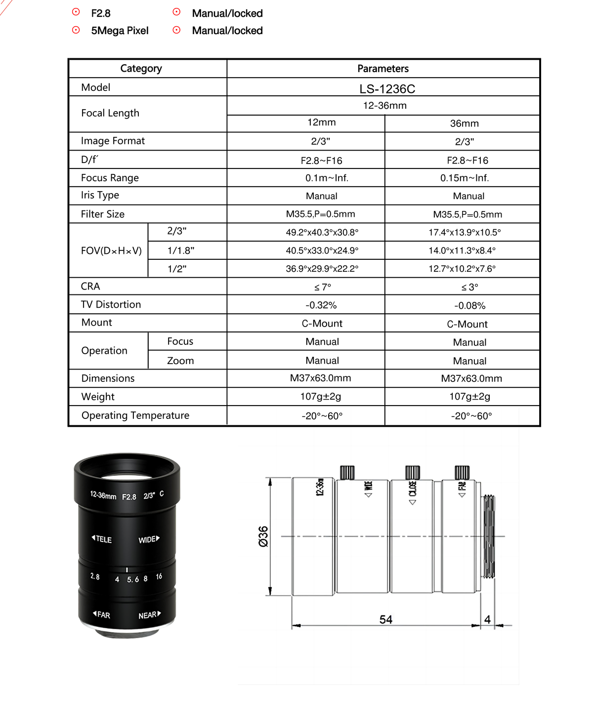 LS-1236C dimensions (mm)