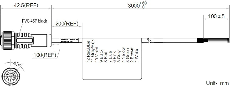 MV-IDA-P-M12A12pF-open-ST-3m dimensions (mm)