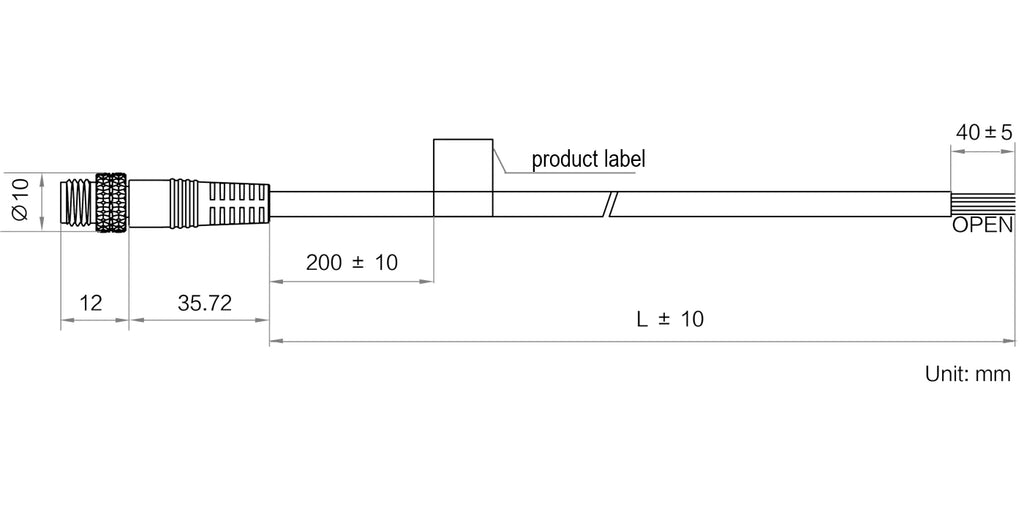 LS-ACP-M8A8M-OPEN-HF-WP-3M dimensions (mm)