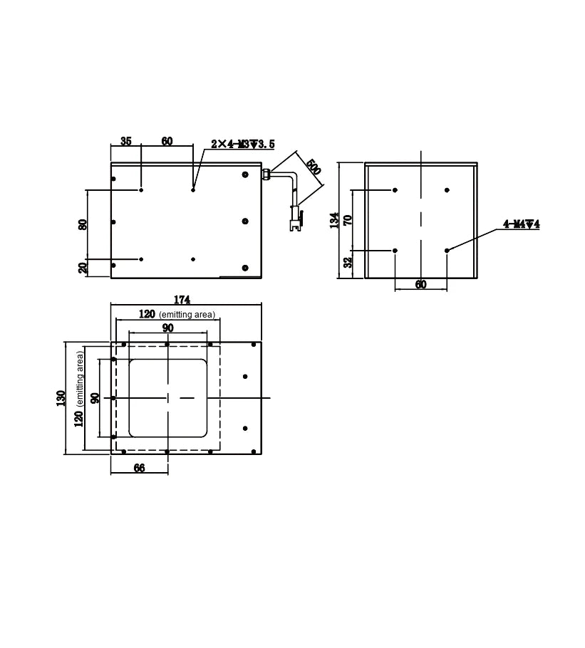 LS-LCDS-120-120-W dimensions (mm)