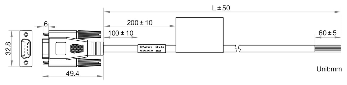 LS-ACP-DB9F-OPEN-ST-EMC-10M dimensions (mm)