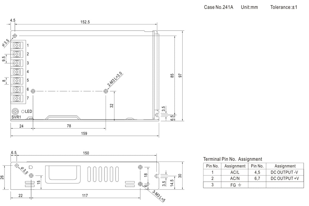 LRS-150F-24 dimensions (mm)