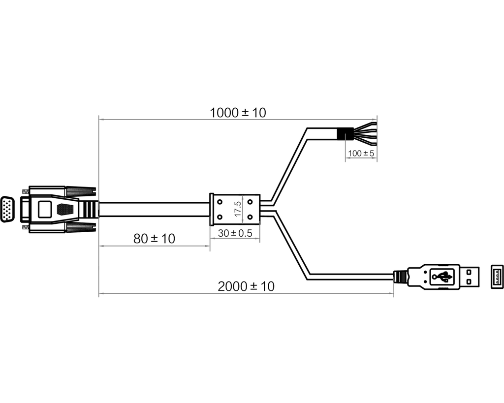 MV-IDAPE-HDB15M-AMOpen-HF-2m dimensions (mm)