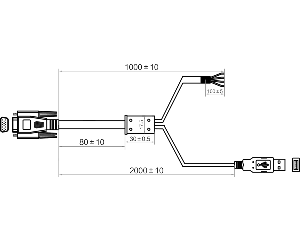MV-IDAPE-HDB15M-AMOpen-HF-2m dimensions (mm)
