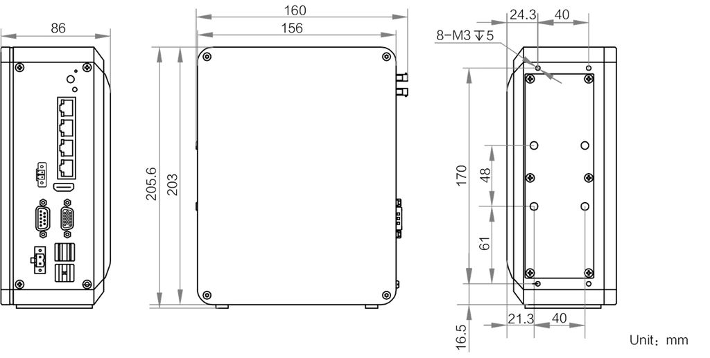 MV-VC2100-128G40-NN dimensions (mm)