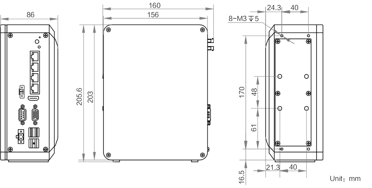 MV-VC2100-128G40-NN dimensions (mm)