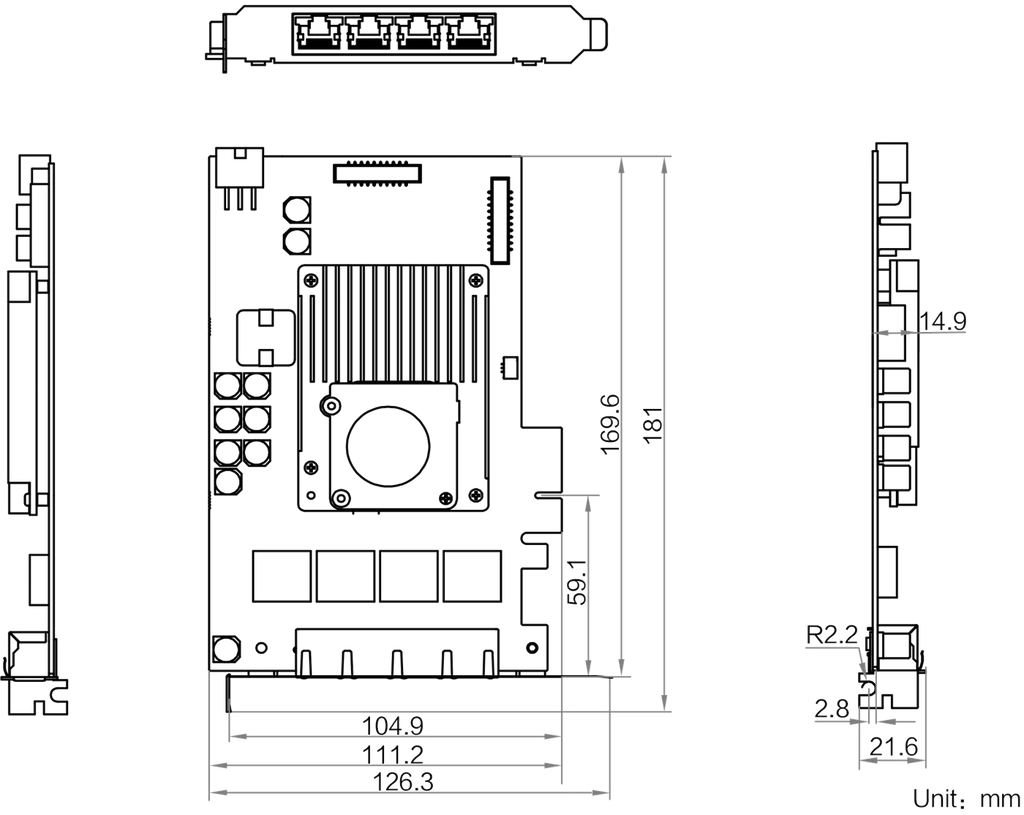 PCIE-GE1004-1G dimensions (mm)