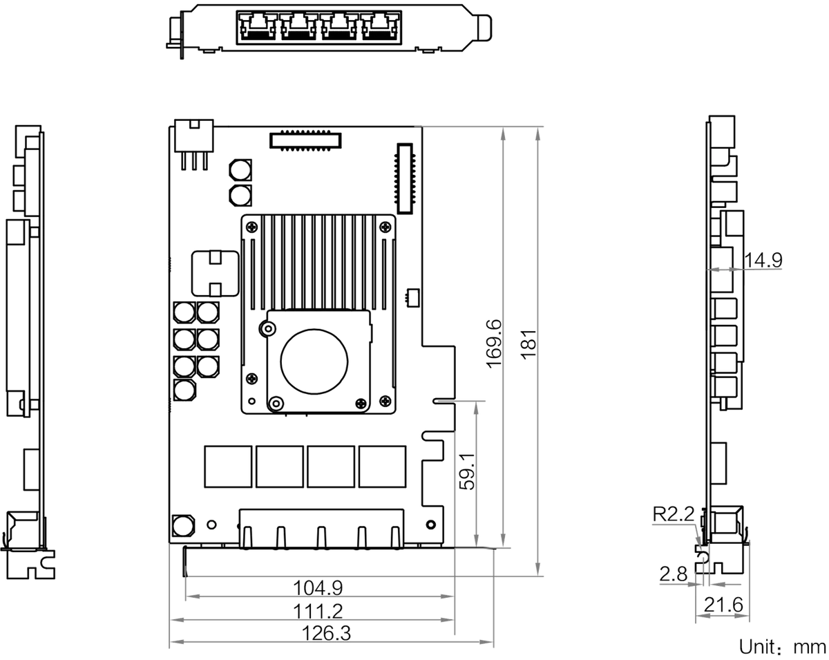 PCIE-GE1004-1G dimensions (mm)