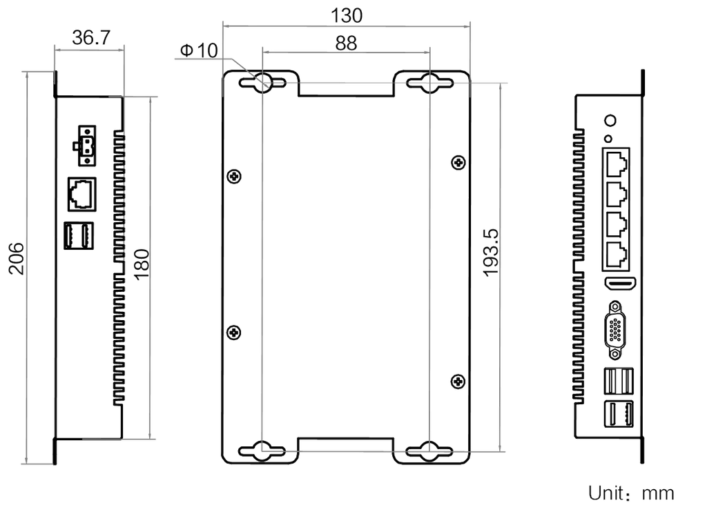 MV-VC2000-128G50-NN-mini dimensions (mm)