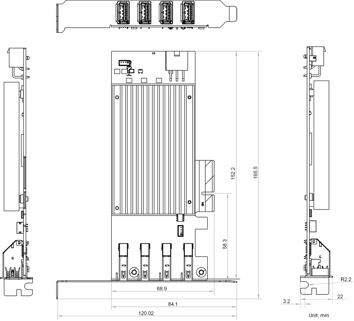 MV-GU2204 dimensions (mm)