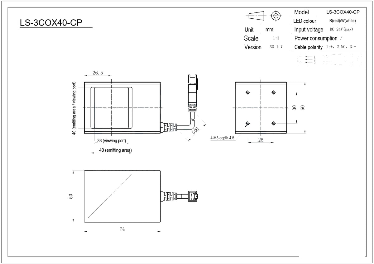 LS-3COX40-CP dimensions (mm)