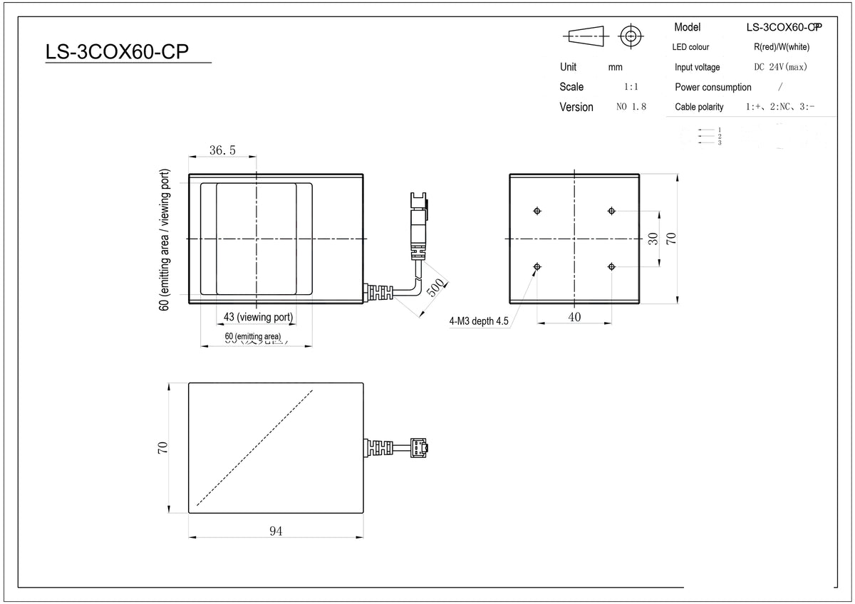 LS-3COX60-CP dimensions (mm)