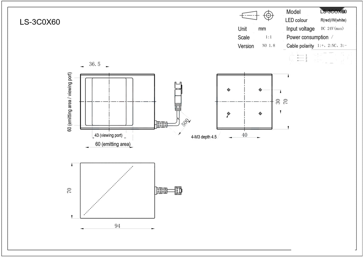 LS-3COX60 dimensions (mm)