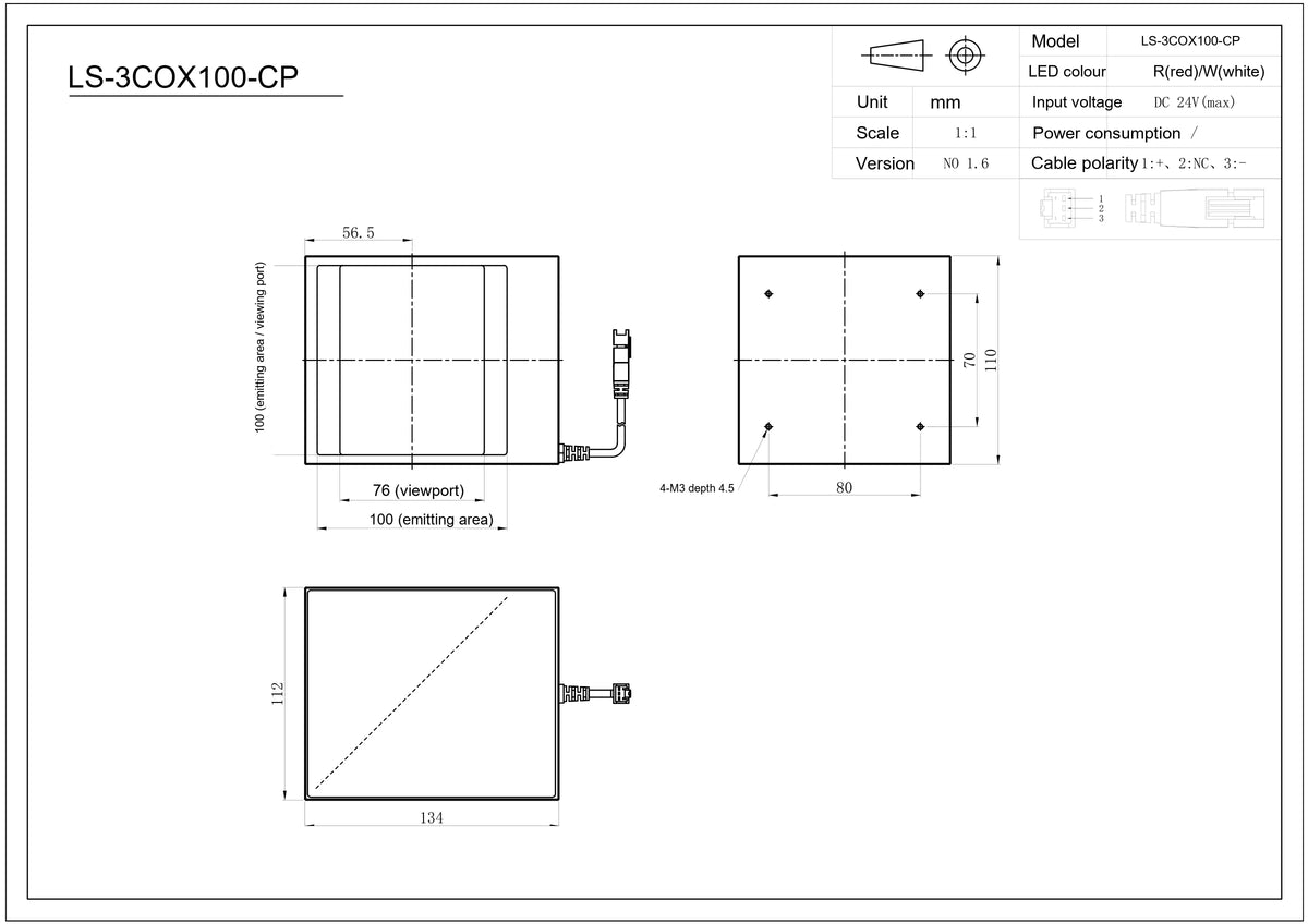 LS-3COX100CP dimensions (mm)