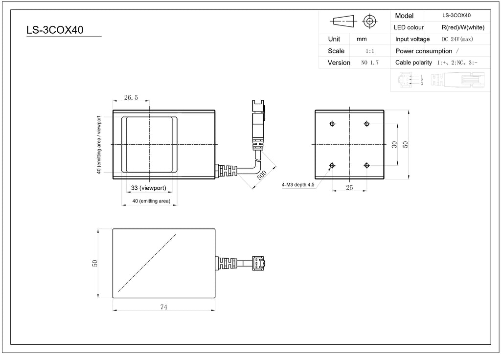 LS-3COX40-NIR dimensions (mm)