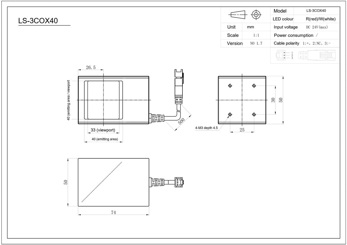LS-3COX40-NIR dimensions (mm)