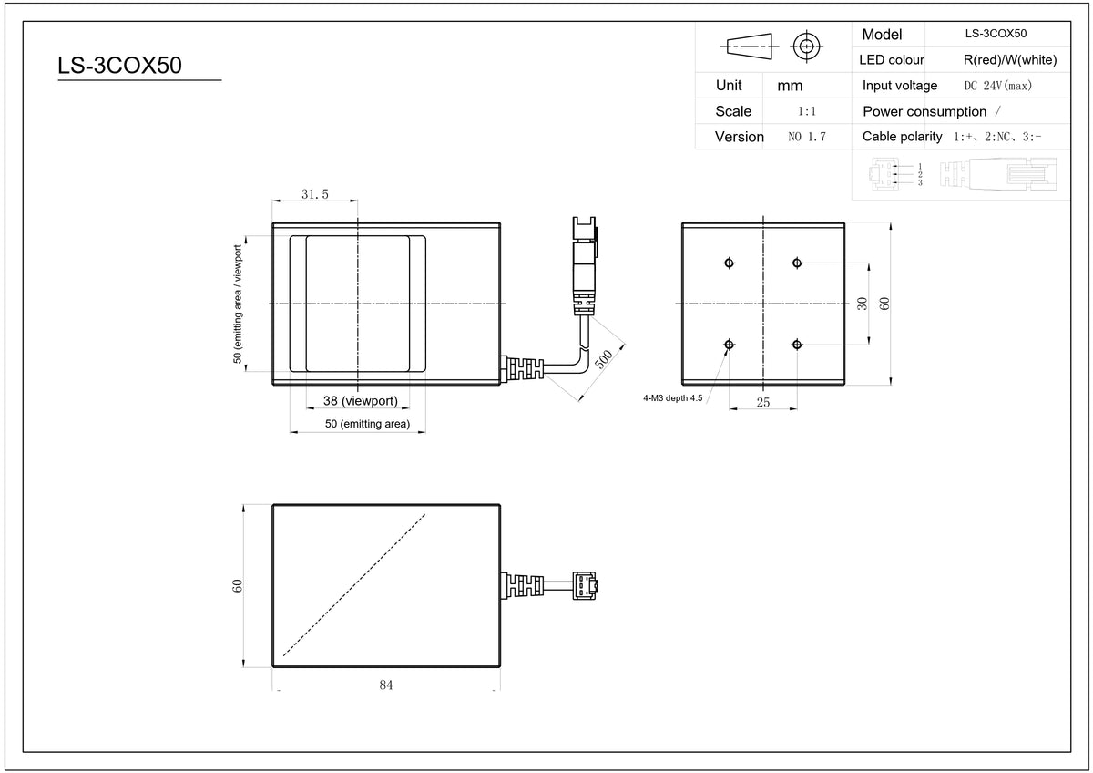 LS-3COX50-NIR dimensions (mm)