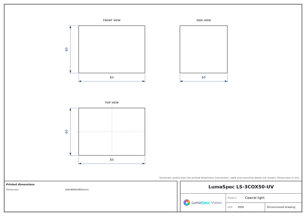 LS-3COX50-UV dimensions (mm)